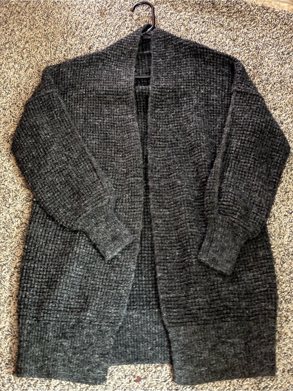 Women’s Open-Front Charcoal Knit Cardigan Sweater